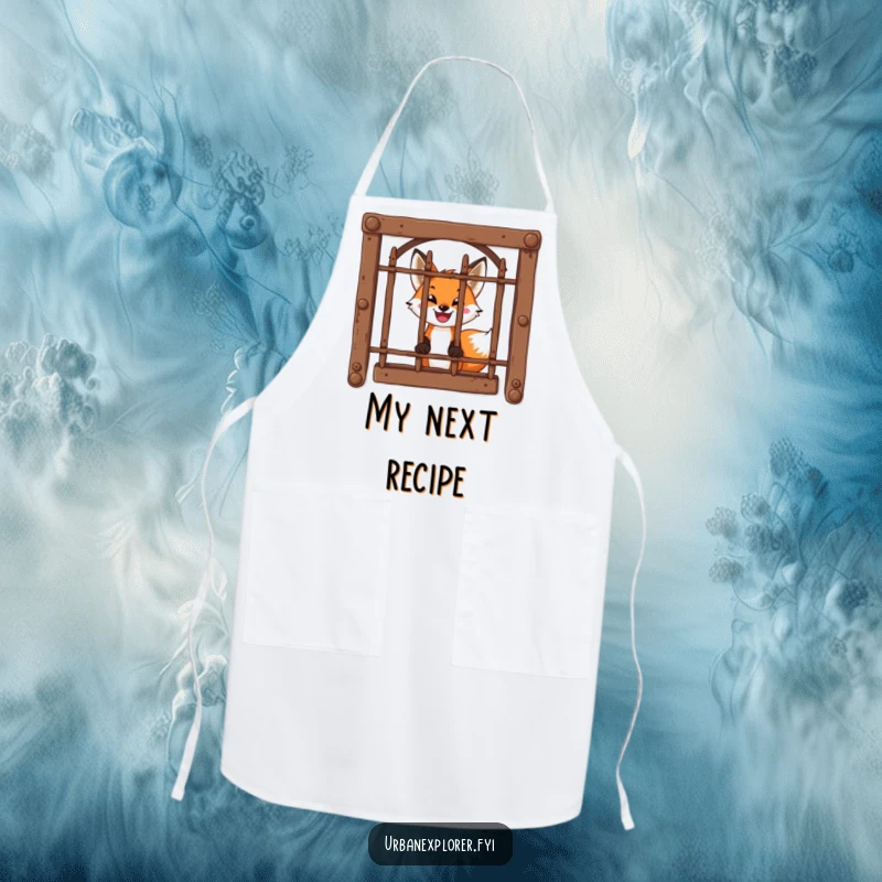 Funny Apron: A brave fox peeks through a barred window with an excited smile, adding fun to cooking.