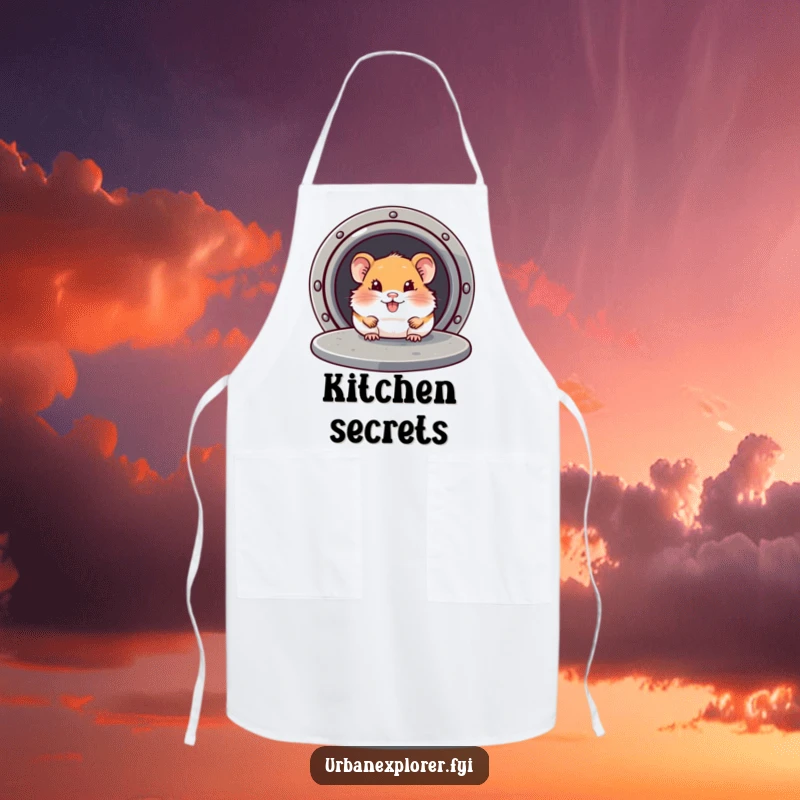 Funny Hamster Apron: Hamster peeking from under a manhole cover, adding humor and mystery to cooking and kitchen tasks.