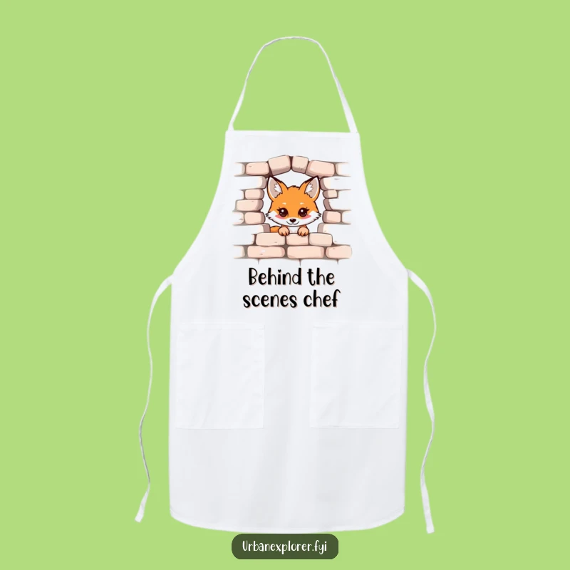 Funny Kawaii Fox Apron: Cute Peek-a-Boo Brick Wall Kitchen Apron, Perfect Funny Gift