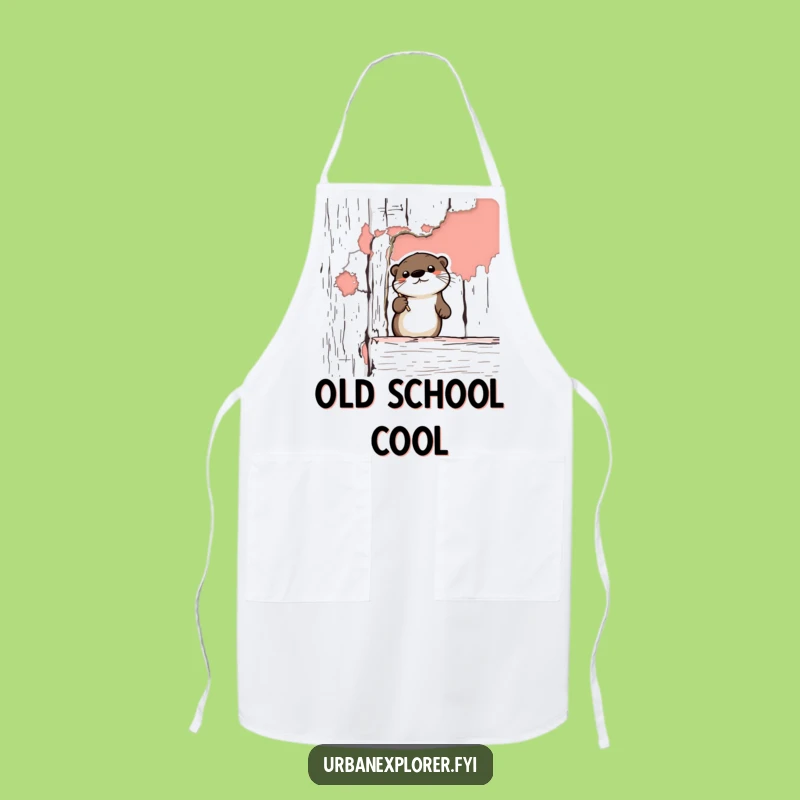 Funny Otter Chef Apron: Vintage Peeling Paint Style, a Kitchen Humor Gift