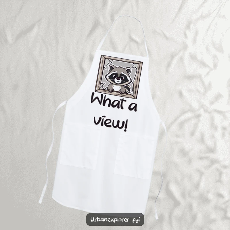 Funny raccoon apron, cartoon raccoon cooking, kitchen wear, humorous chef costume, gift for baker or cook.