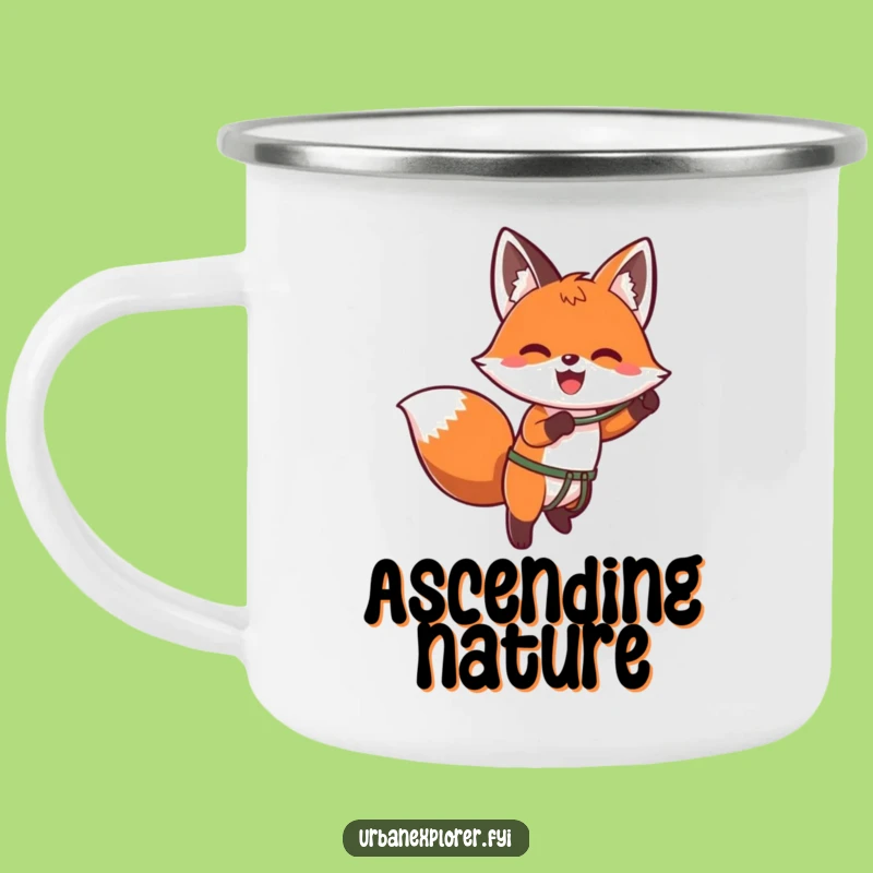 Funny Kawaii Fox Grappler Camping Mug - Enamel, Enthusiastic Character Gift