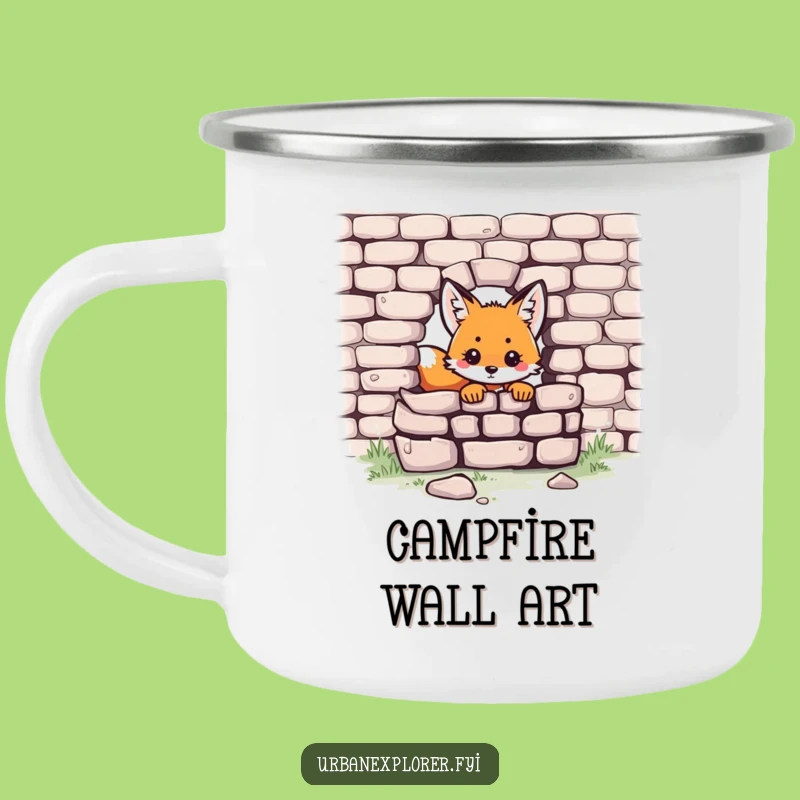 Funny Kawaii Fox Camping Mug: Rugged Brick Peek, Outdoor Adventure Gift
