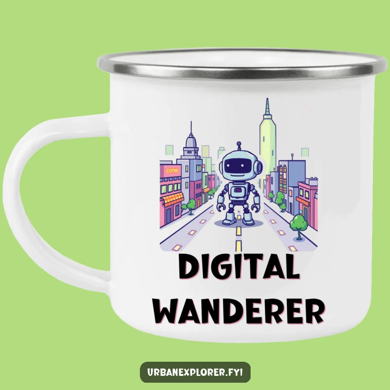 Funny Pixel Robot City Campfire Mug: Durable Style for Retro Adventures