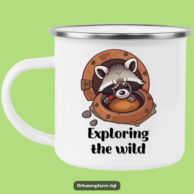 Funny Kawaii Raccoon Detective Camping Mug - Enamel, Cute Mystery Gift