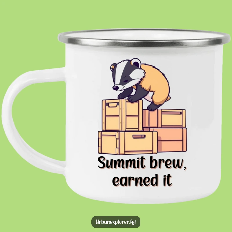 Funny Badger Climb Camping Mug: Rugged & Comical Outdoor Companion