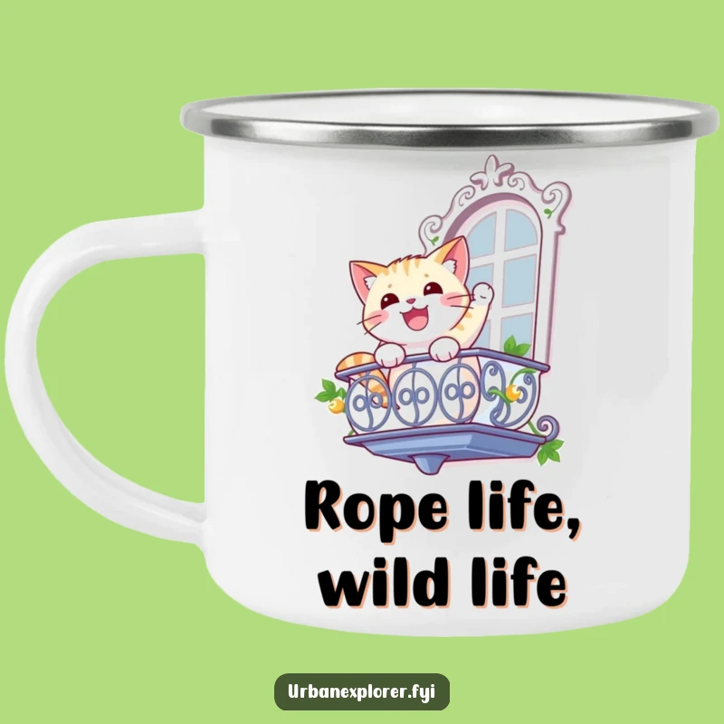 Funny Cat Rappelling Camping Mug: Adventure Fuel for Coffee Lovers, Perfect Gift