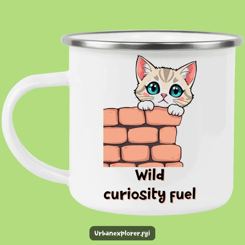 Funny Curious Cat Wall Camping Mug: Adventure Peeking Over the Horizon!