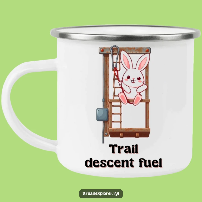 Funny Kawaii Bunny Camping Mug: Durable Rappelling Fire Escape Enamel Mug, Perfect Funny Gift