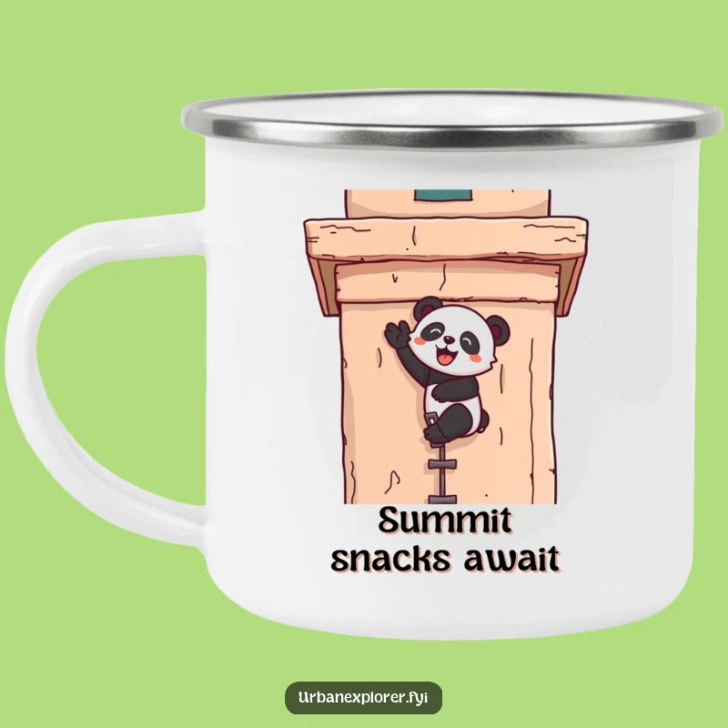 Funny Kawaii Panda Climber Camping Mug - Enamel, Joyful Character Gift