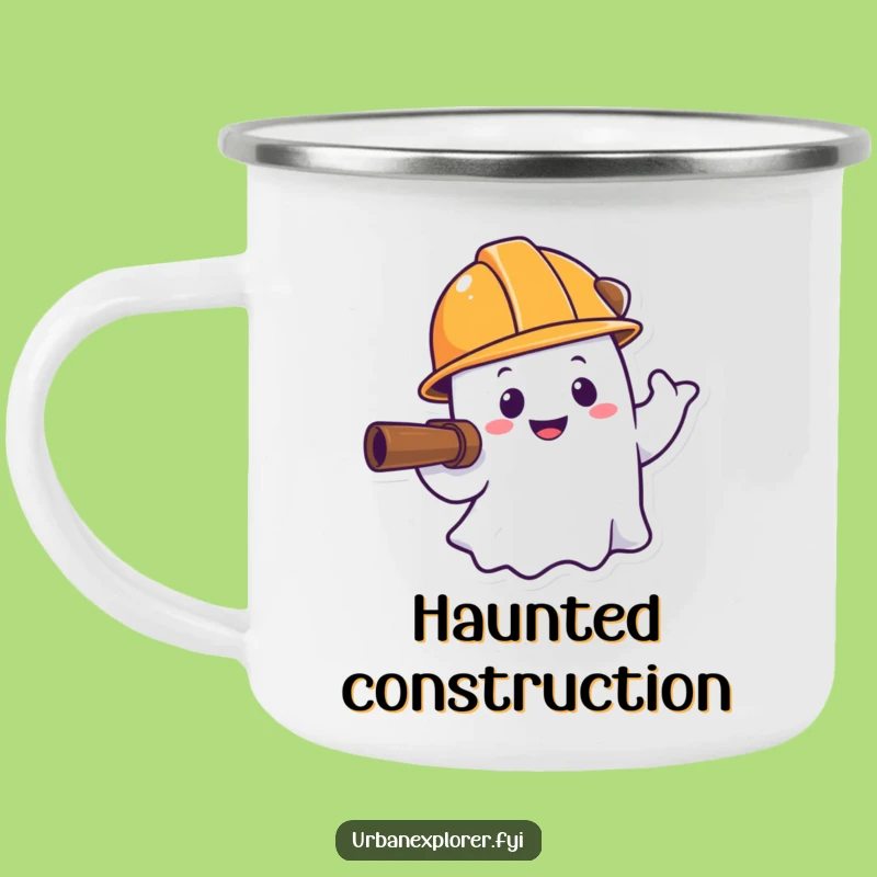 Funny Ghost Hard Hat Campfire Mug: Durable Cartoon Style for Outdoor Fun