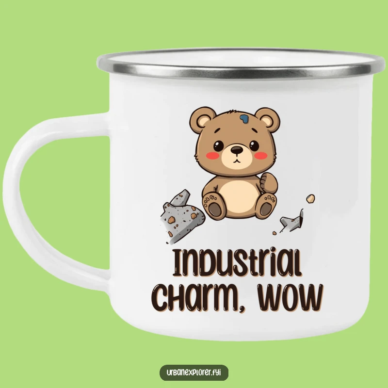 Funny Bear Campfire Mug: Industrial Decay Adventure, a Rugged Humor Gift