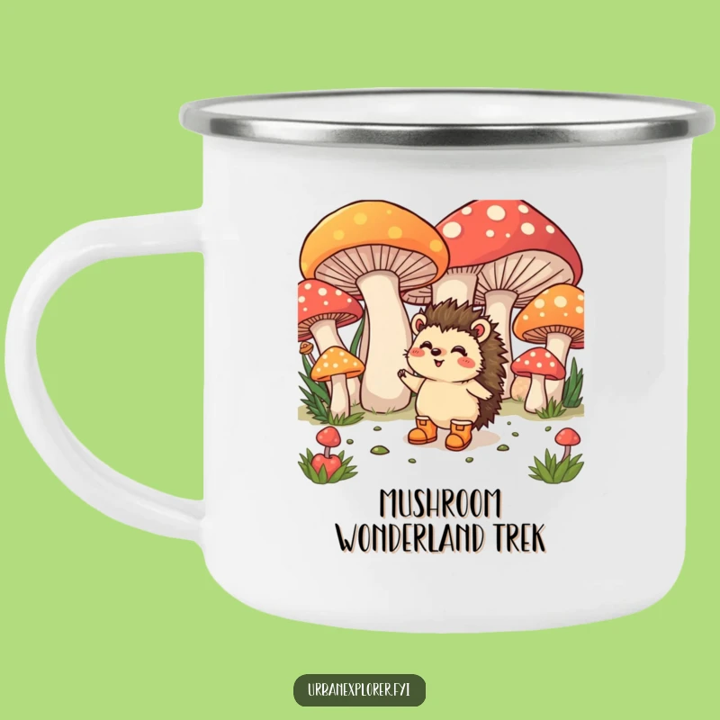 Funny Hedgehog Mushroom Camping Mug: Forest Explorer's Brew, Whimsical Funny Gift!