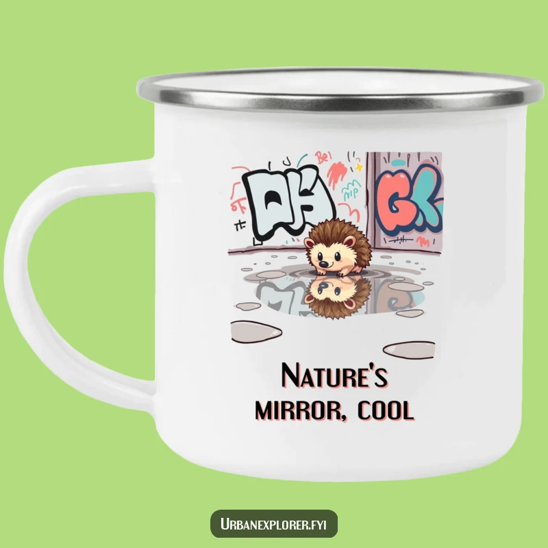 Funny Hedgehog Puddle Camping Mug - Urban Explorer, Outdoor Style, Awesome Funny Gift