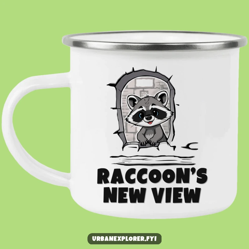 Funny Raccoon Warehouse Camping Mug - Rugged Curiosity for Adventures