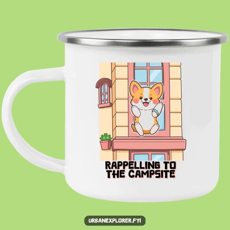 Funny Corgi Rappelling Camping Mug: Enthusiastic Descent Outdoor Gear
