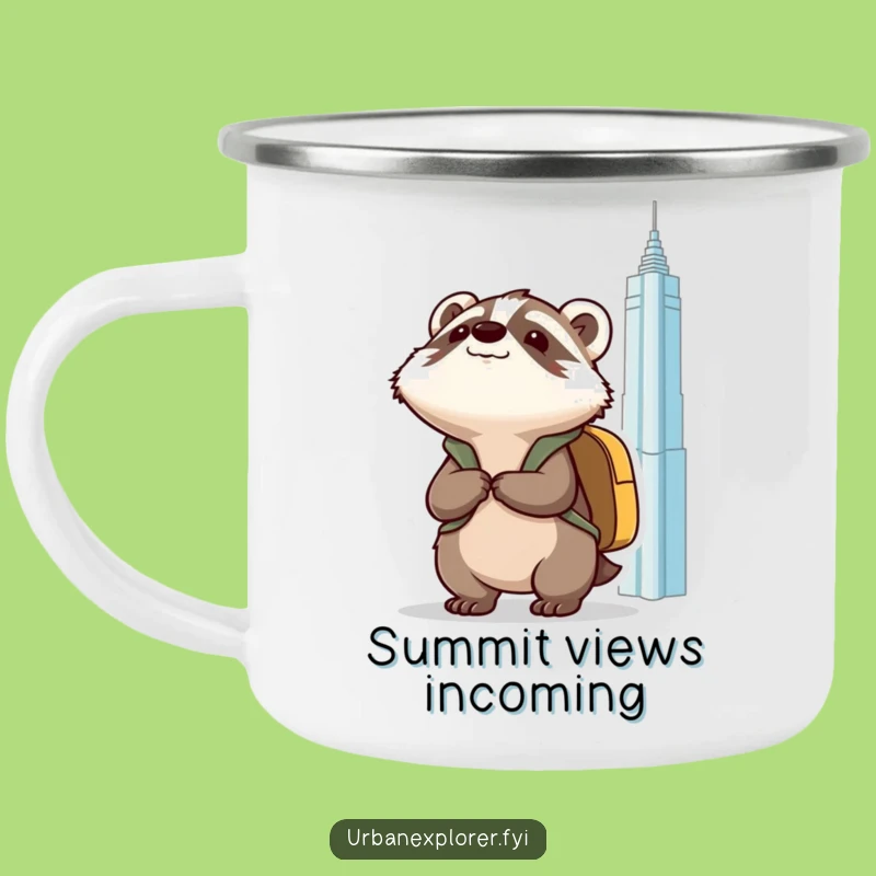 Adventure-Ready Funny Kawaii Badger Camping Mug for City Trekkers