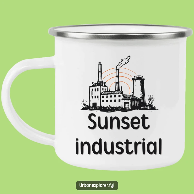 Funny Abandoned Factory Sunset Campfire Mug: Durable Style for Outdoor Vibes