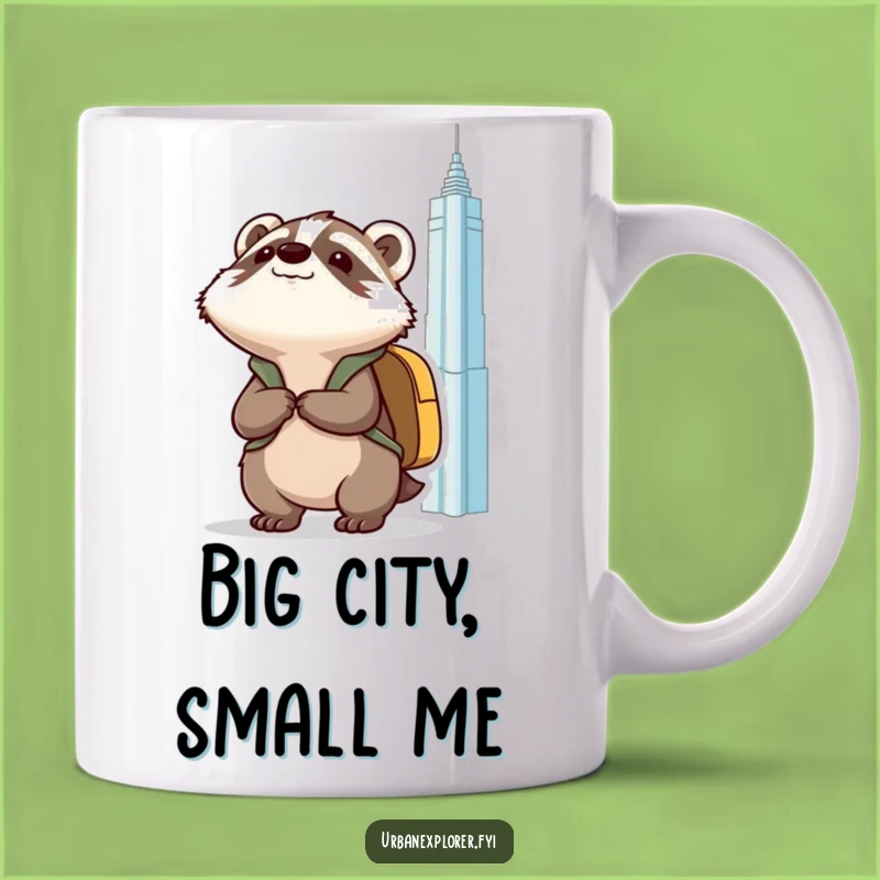 Funny Kawaii Badger Explorer Mug: Big City Dreams Gift