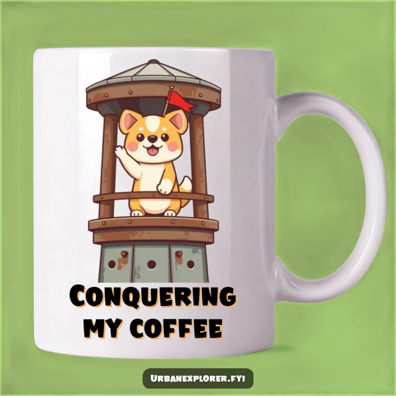Funny Kawaii Dog Flag Mug - Hilarious Water Tower Victory Gift