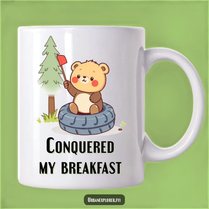 Funny Bear Cub Flag Mug - Cub's Triumph, Cute Explorer, Perfect Funny Gift