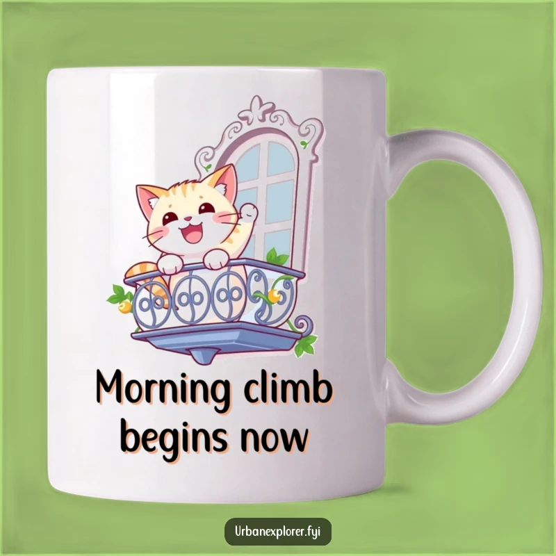 Funny Cat Rappelling Mug: Hilarious Feline Adventure Gift for Cat Lovers