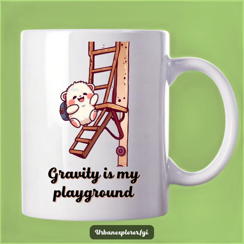 Funny Creature Fire Escape Mug - Joyful Slide, Whimsical Fun, Perfect Funny Gift