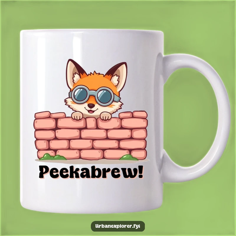 Funny Fox Goggles Mug: Gleeful Peeking Wall Crawler Gift