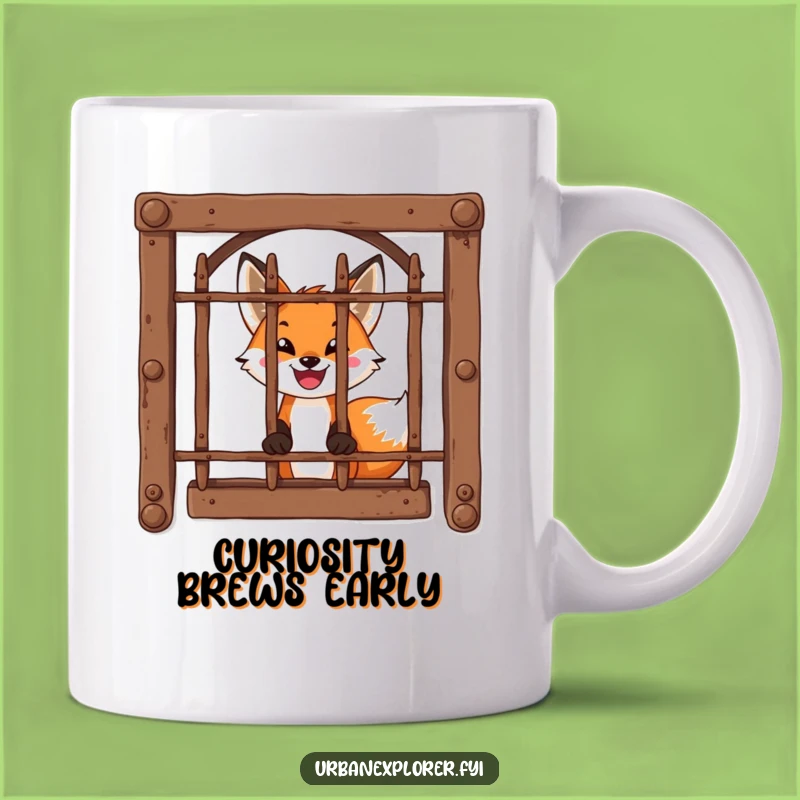 Funny Fox Window Mug: Brave Peek's Curiosity, Perfect Funny Gift for Adventurers!