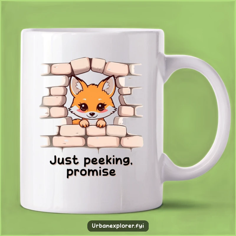 Funny Kawaii Fox Mug - Adorable Peek-a-Boo Brick Wall Design, Perfect Funny Gift