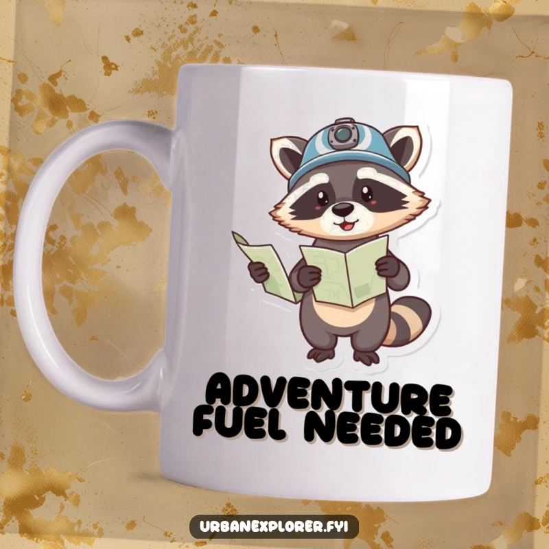 Funny raccoon wearing a helmet and holding a map, pointing the way with a playful explorer attitude.