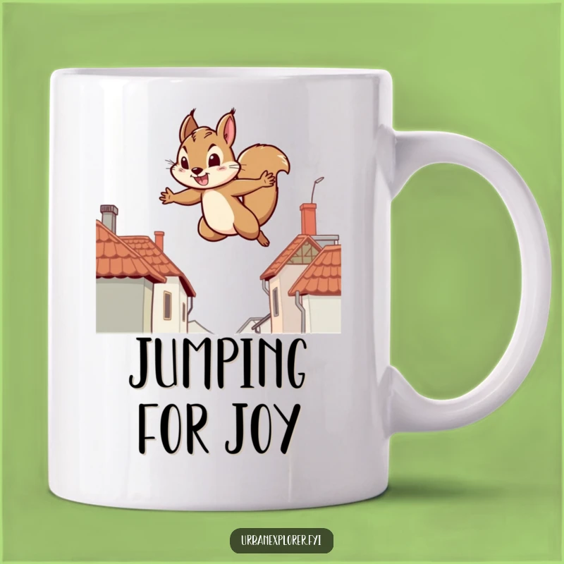 Funny Squirrel Rooftop Mug - Humorous Gift for the Energetic Go-Getter