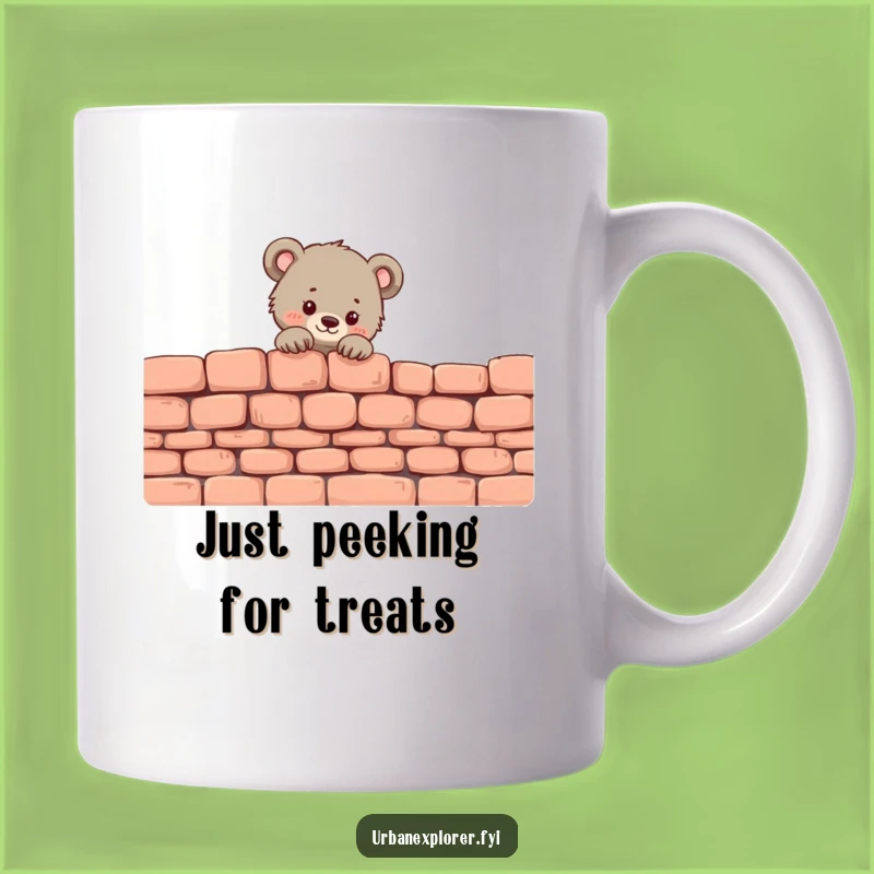 Funny Bear Cub Peek Mug: Tiny Cub Over Wall, Adorable & Funny Gift Mug