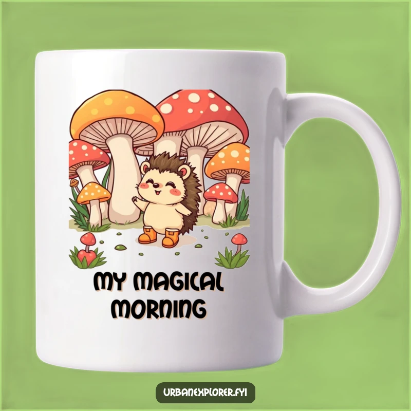 Funny Hedgehog Mushroom Mug: Tiny Boots' Big Adventure, Perfect Funny Gift!