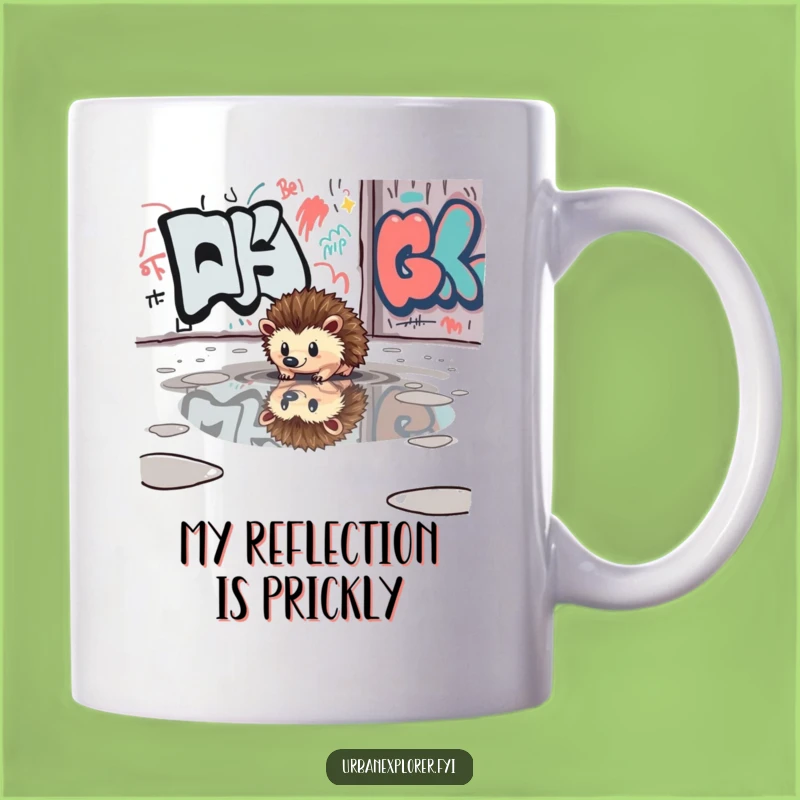 Funny Hedgehog Puddle Mug - Curious Reflection, Urban Vibes, Perfect Funny Gift