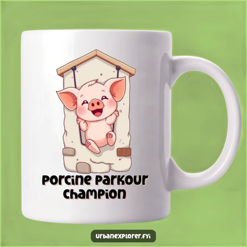 Funny Giggling Piglet Rappelling Mug - Perfect Adventurous Pig Gift