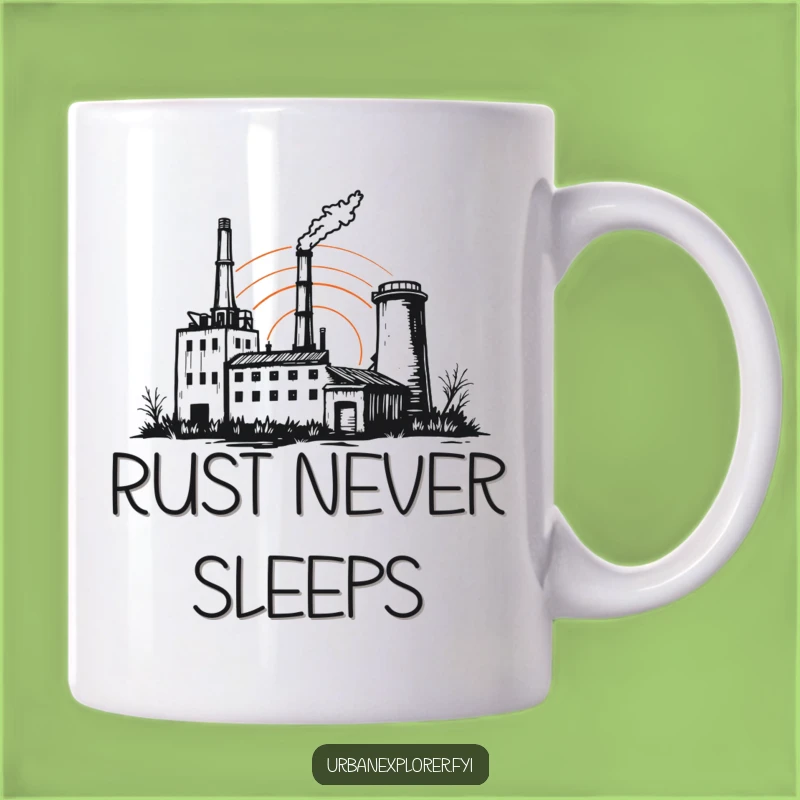 Funny Abandoned Factory Sunset Mug: Nostalgic Cartoon Art for Dreamers
