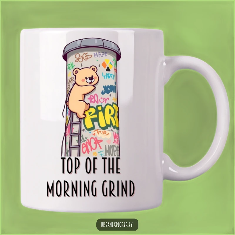 Funny Kawaii Bear Water Tower Climb Mug - Hilarious Adventure Gift Idea