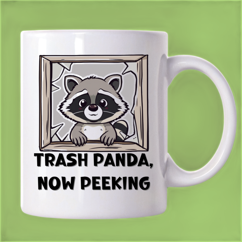 Raccoon's Broken Window Mug: Peek-a-Boo, Friend!
