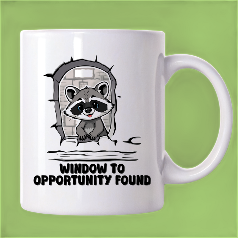 Raccoon Warehouse Explorer Mug: Adventure Awaits