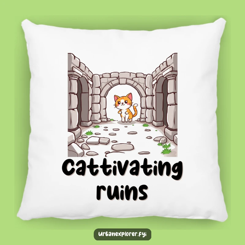 Funny Cat Pillow: Historical Ruins Comfort, a Whimsical Humorous Gift