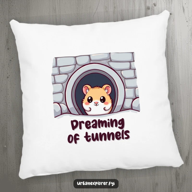 Funny Kawaii Hamster Pillow: A wide-eyed kawaii hamster discovers a hidden subway entrance, offering humorous comfort and charm.