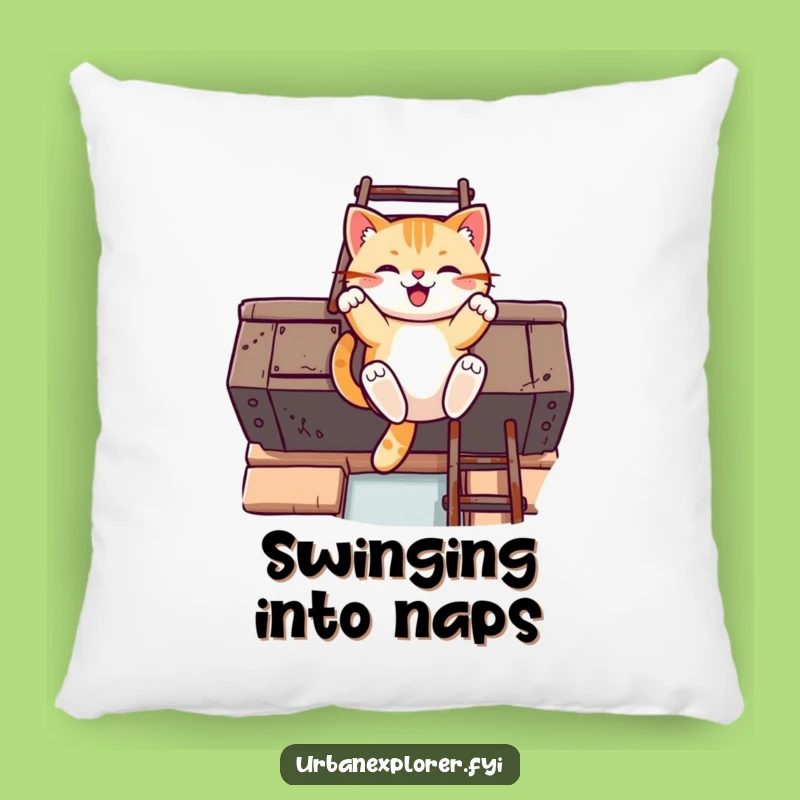 Funny Kawaii Cat Fire Escape Pillow: Cozy Urban Swing, Playful Accent Gift