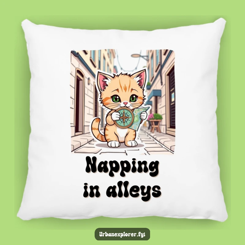 Funny Kitten Explorer Pillow: Cozy Comfort with Urban Charm