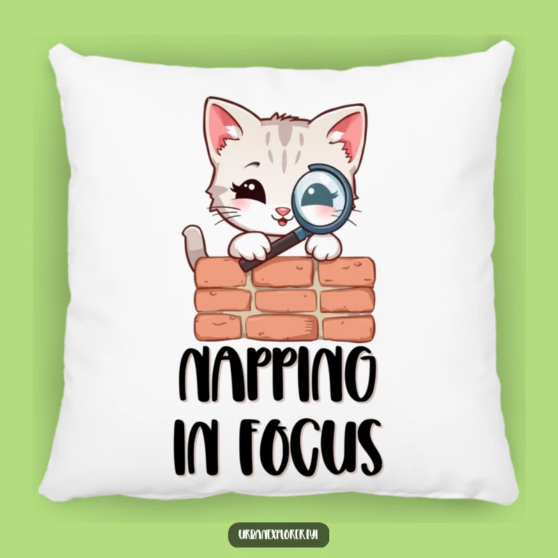 Funny Kitten Magnifying Glass Pillow: Cozy Detective Comfort for Your Couch Gift