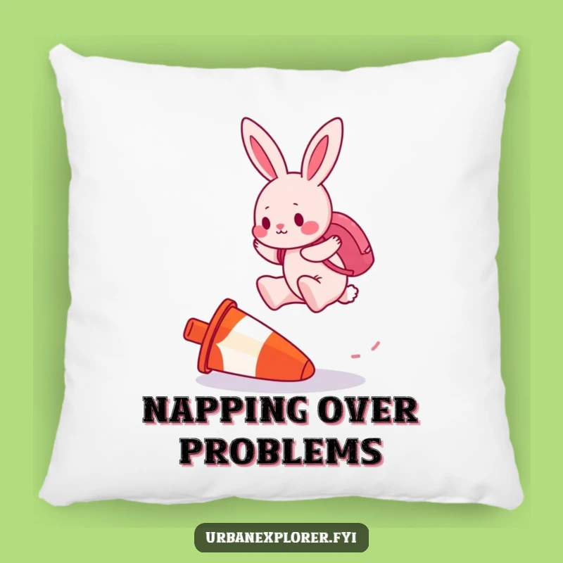 Funny Pink Bunny Traffic Cone Jump Pillow - Cozy Jumper Cushion