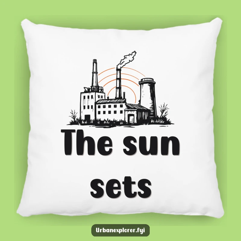 Cozy Forgotten Factory Sunset Pillow: Soft Cartoon Cushion for Ambiance