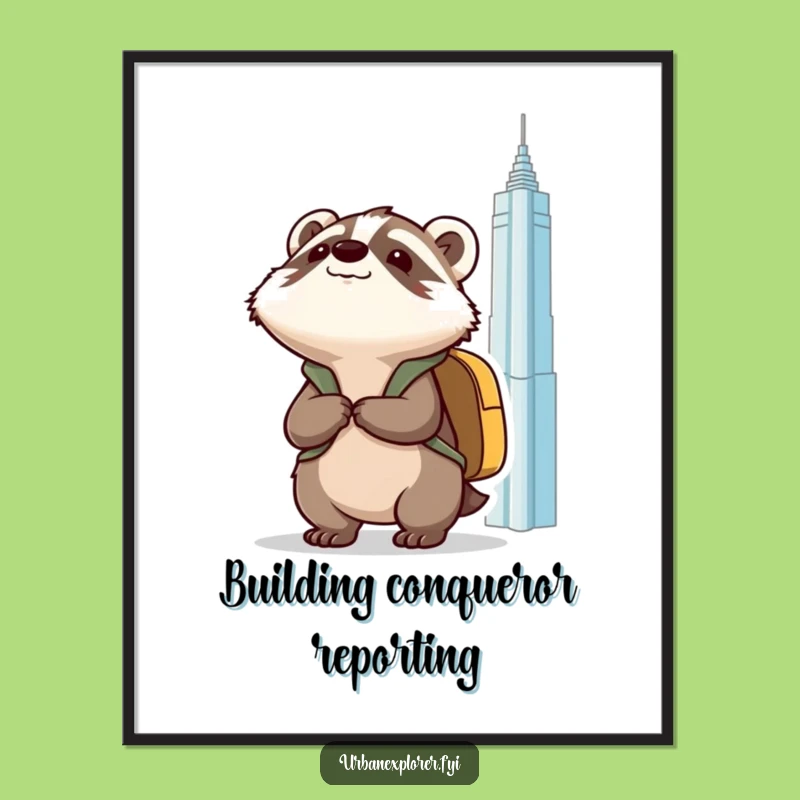 Funny Kawaii Badger Digital Art Print: Inspirational Cityscape Decor