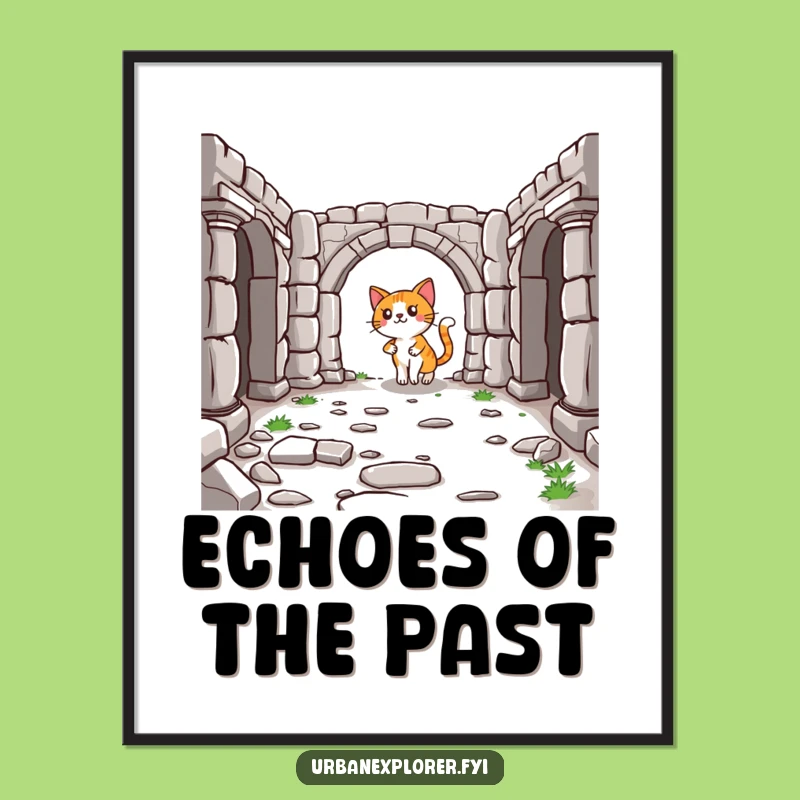 Funny Cat Digital Print: Historical Ruins Exploration, a Unique Humor Gift