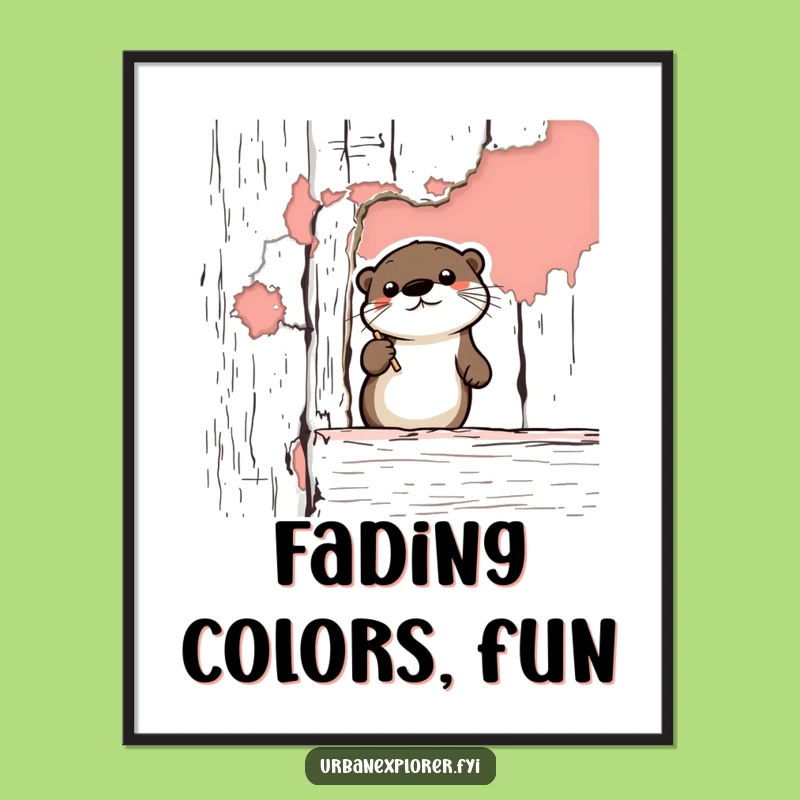 Funny Otter Digital Print: Vintage Peeling Paint Art, a Unique Humor Gift